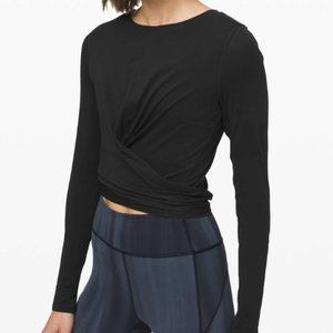 lululemon time to restore black yoga shirt